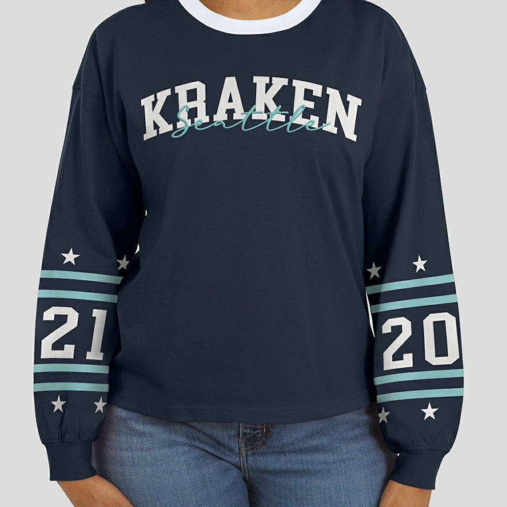 Seattle Kraken WEAR by Erin Andrews Women's Long-Sleeve Sport T-Shirt - Deep Sea Blue | NHL on sale