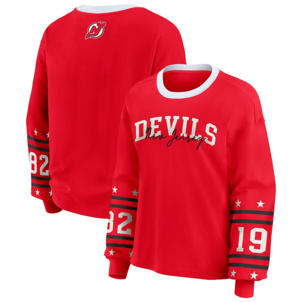 New Jersey Devils WEAR by Erin Andrews Women's Long-Sleeve Sport T-Shirt - Red | NHL Lifestyle