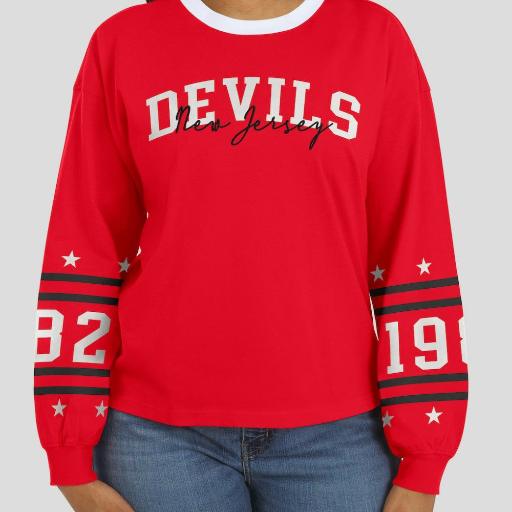 New Jersey Devils WEAR by Erin Andrews Women's Long-Sleeve Sport T-Shirt - Red | NHL Lifestyle