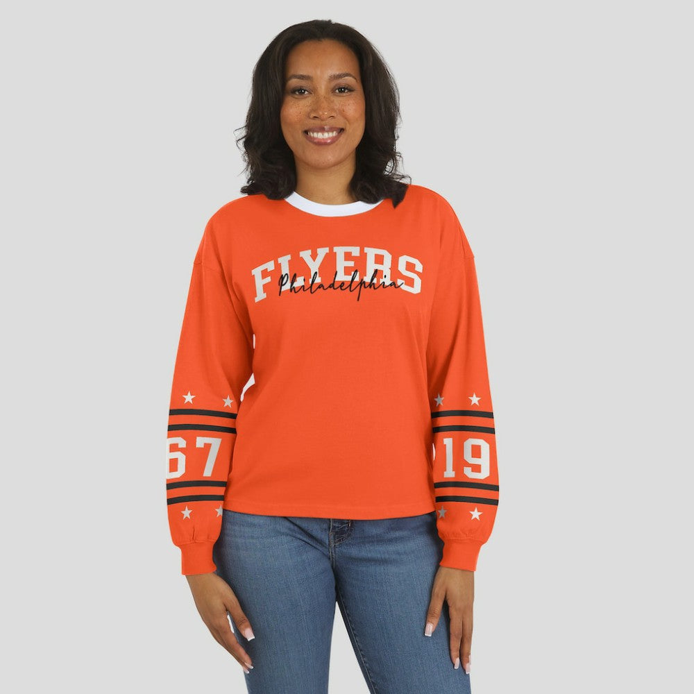 Philadelphia Flyers WEAR by Erin Andrews Women's Long-Sleeve Sport T-Shirt - Orange | NHL near me