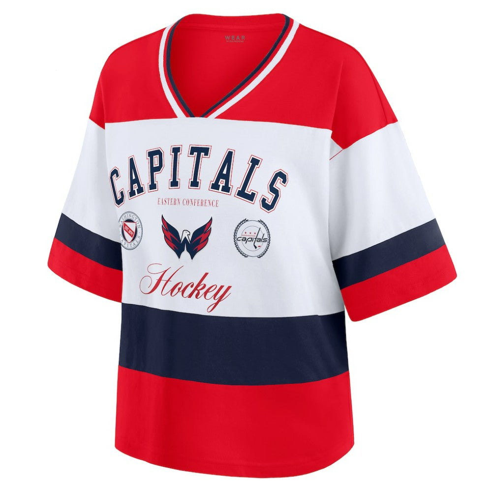 Washington Capitals WEAR by Erin Andrews Women's Jersey Style Tee - Red/White | NHL Clearance