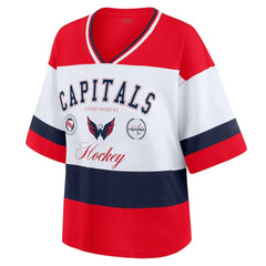 Washington Capitals WEAR by Erin Andrews Women's Jersey Style Tee - Red/White | NHL Clearance