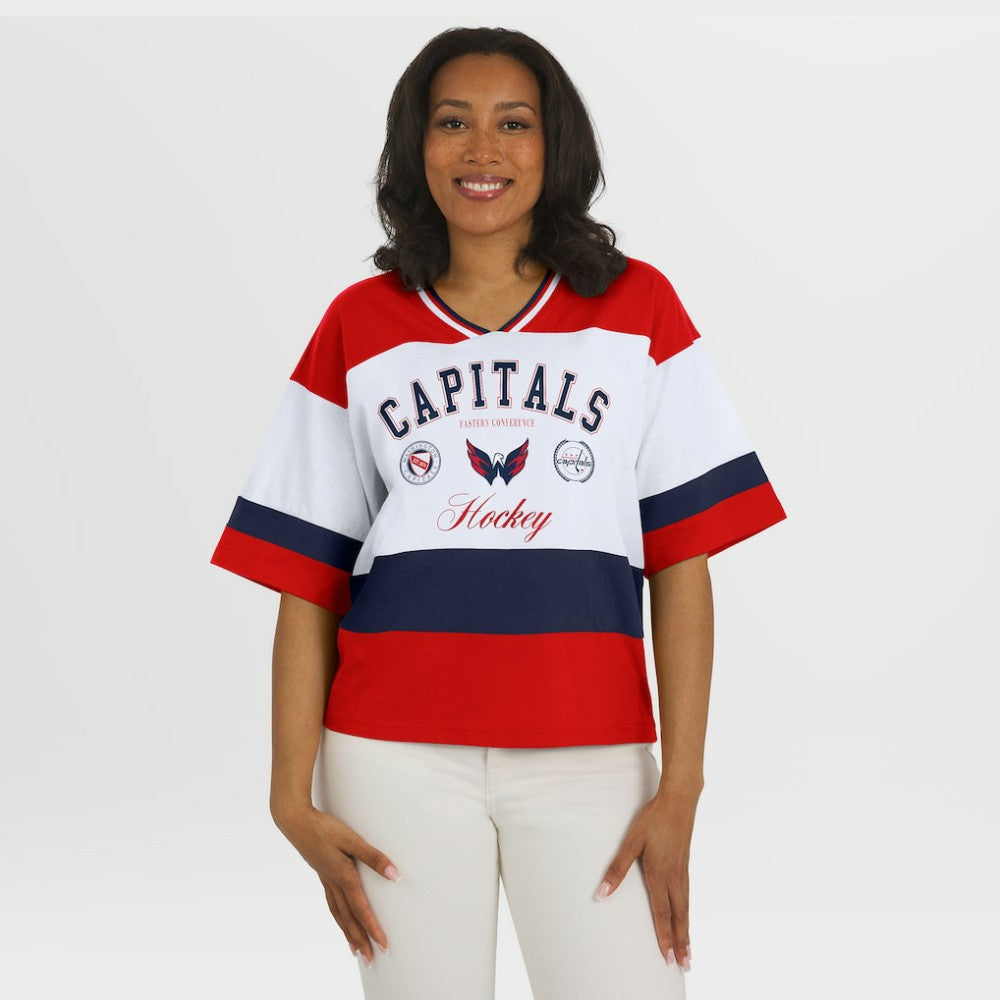 Washington Capitals WEAR by Erin Andrews Women's Jersey Style Tee - Red/White | NHL Clearance