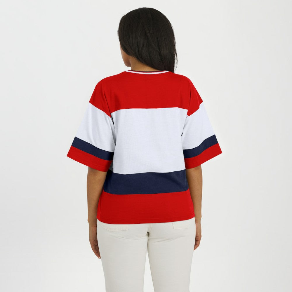 Washington Capitals WEAR by Erin Andrews Women's Jersey Style Tee - Red/White | NHL Clearance