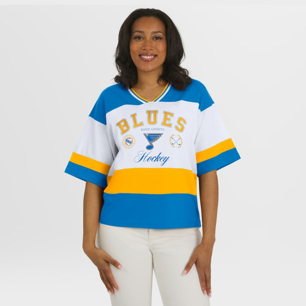 St. Louis Blues WEAR by Erin Andrews Women's Jersey Style Tee - Blue/White | NHL sale
