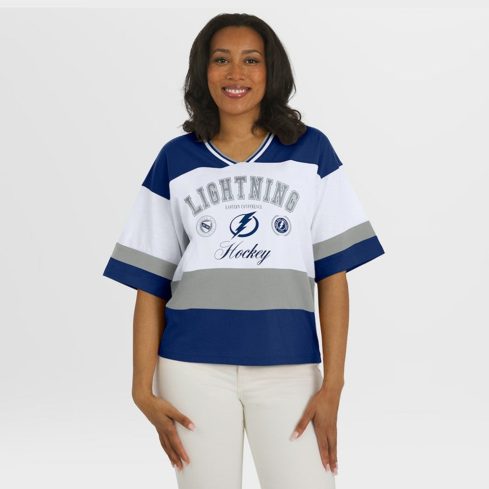 Tampa Bay Lightning WEAR by Erin Andrews Women's Jersey Style Tee - Blue/White | NHL online