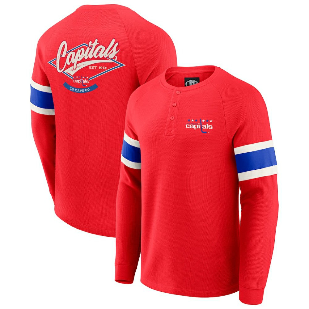 Washington Capitals Darius Rucker Collection by Fanatics Waffle-Knit Raglan Long Sleeve Henley T-Shirt - Red | Fanatics sale