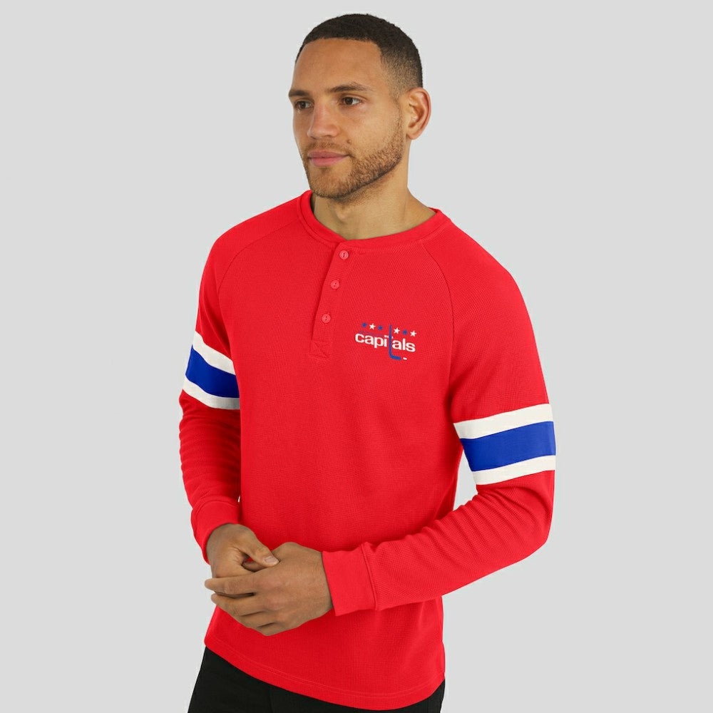 Washington Capitals Darius Rucker Collection by Fanatics Waffle-Knit Raglan Long Sleeve Henley T-Shirt - Red | Fanatics sale