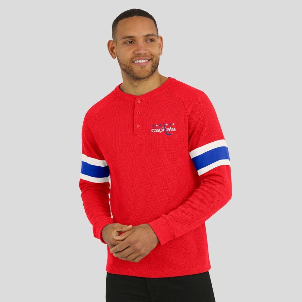 Washington Capitals Darius Rucker Collection by Fanatics Waffle-Knit Raglan Long Sleeve Henley T-Shirt - Red | Fanatics sale