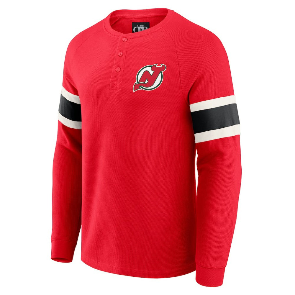 New Jersey Devils Darius Rucker Collection by Fanatics Waffle-Knit Raglan Long Sleeve Henley T-Shirt - Red | Fanatics sale
