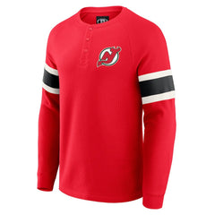 New Jersey Devils Darius Rucker Collection by Fanatics Waffle-Knit Raglan Long Sleeve Henley T-Shirt - Red | Fanatics sale