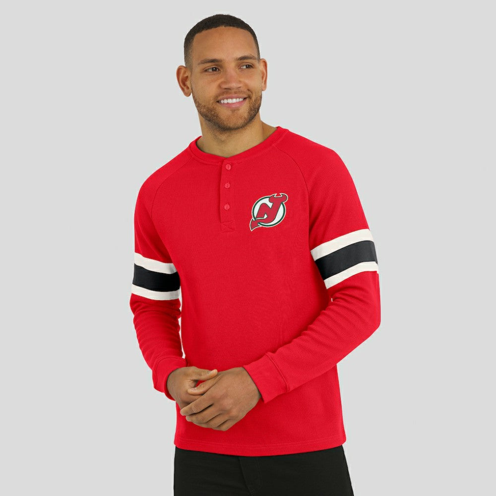 New Jersey Devils Darius Rucker Collection by Fanatics Waffle-Knit Raglan Long Sleeve Henley T-Shirt - Red | Fanatics sale