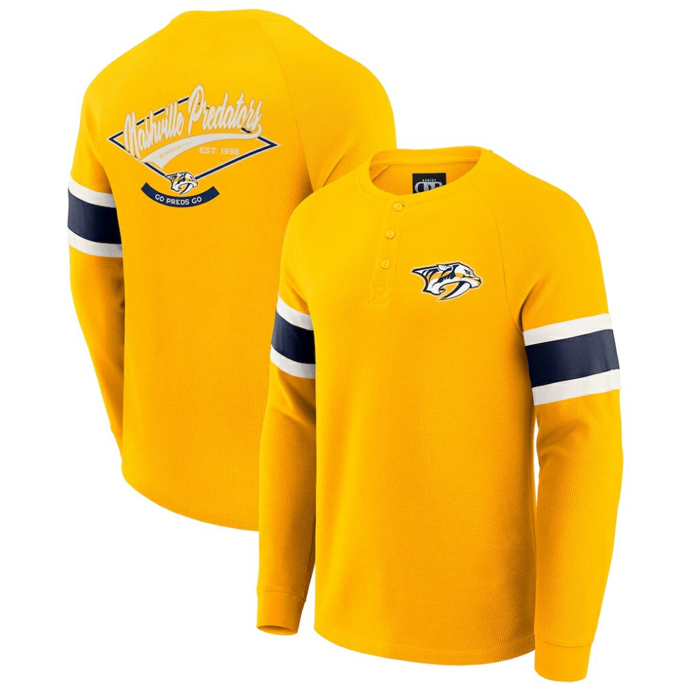 Nashville Predators Darius Rucker Collection by Fanatics Waffle-Knit Raglan Long Sleeve Henley T-Shirt - Gold | Fanatics near me