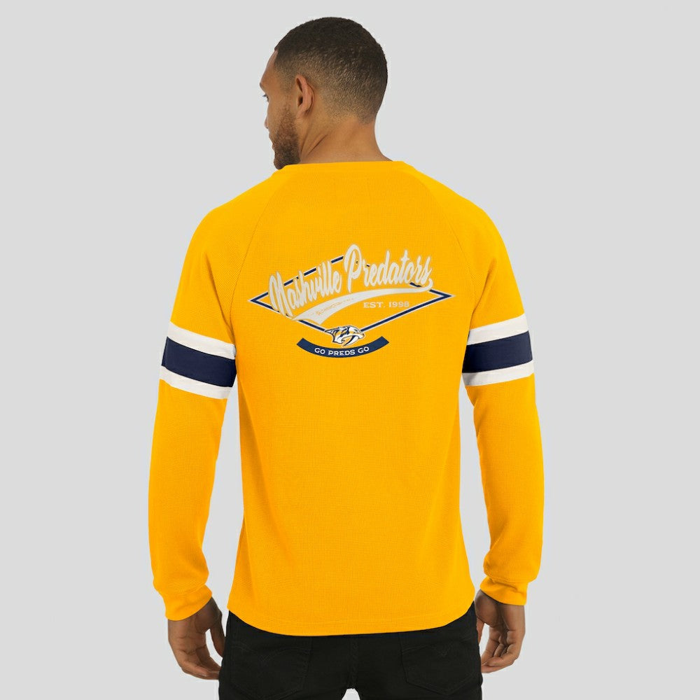 Nashville Predators Darius Rucker Collection by Fanatics Waffle-Knit Raglan Long Sleeve Henley T-Shirt - Gold | Fanatics near me