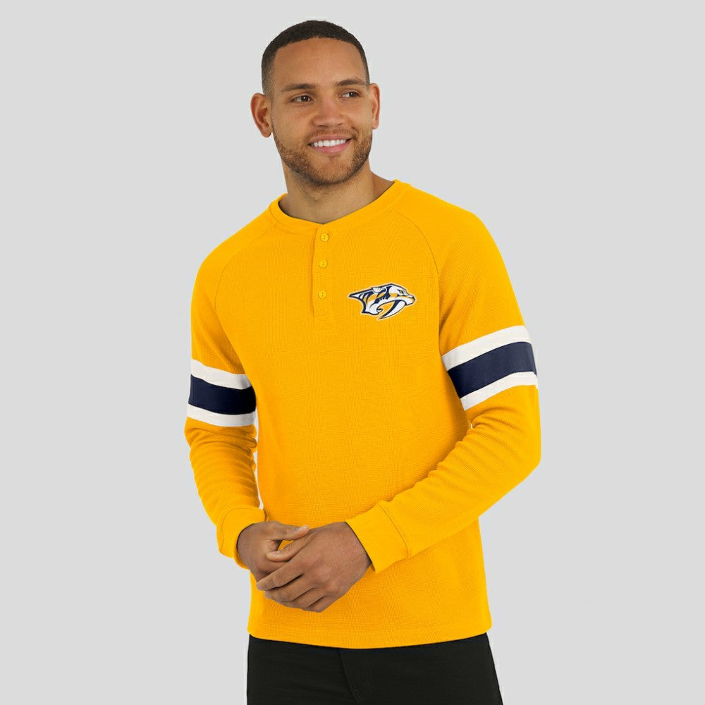 Nashville Predators Darius Rucker Collection by Fanatics Waffle-Knit Raglan Long Sleeve Henley T-Shirt - Gold | Fanatics near me