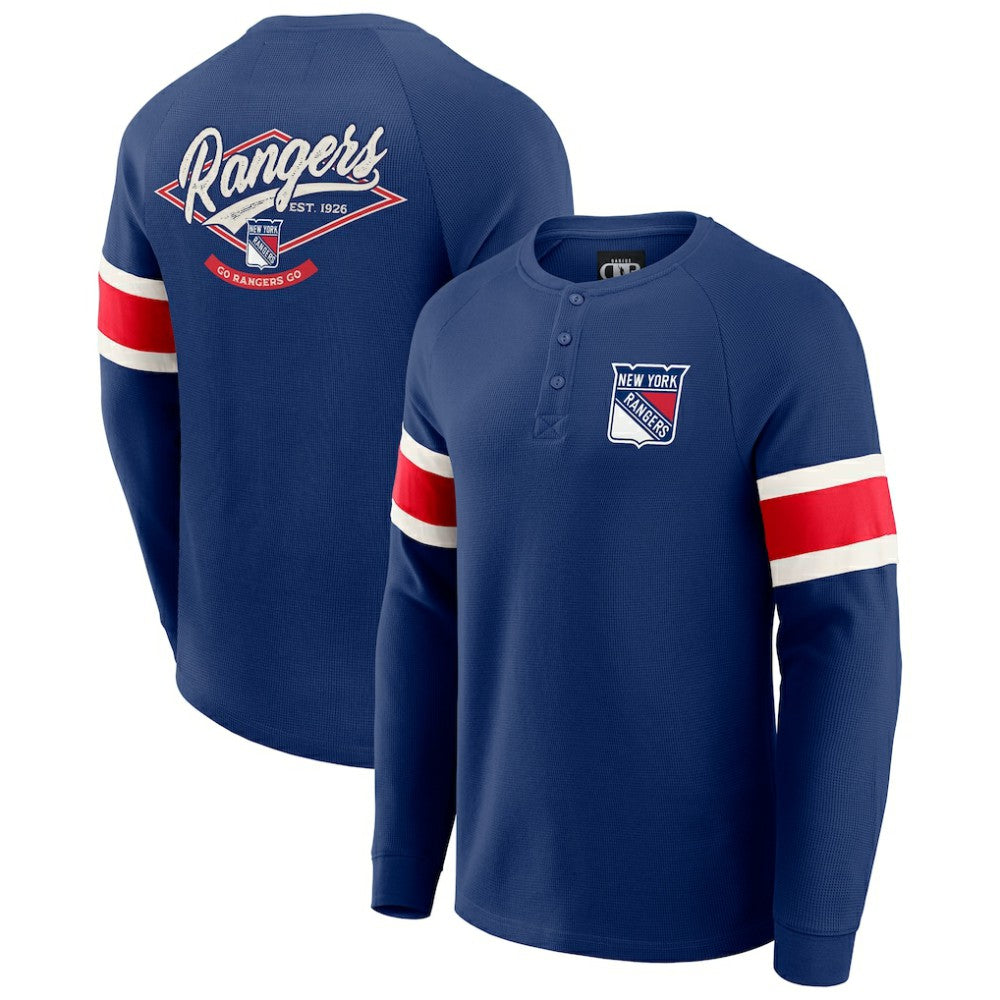 New York Rangers Darius Rucker Collection by Fanatics Waffle-Knit Raglan Long Sleeve Henley T-Shirt - Navy | Fanatics sale
