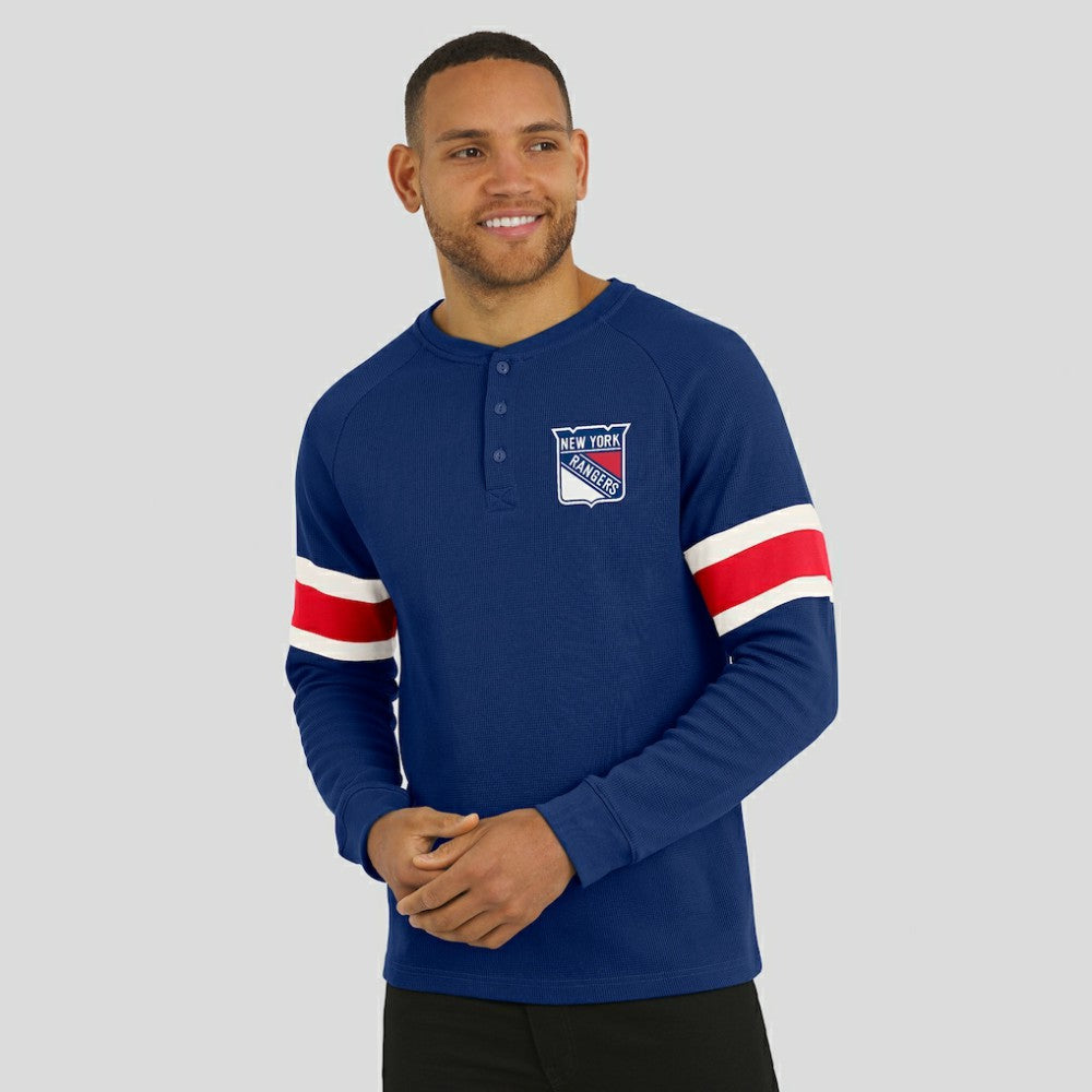 New York Rangers Darius Rucker Collection by Fanatics Waffle-Knit Raglan Long Sleeve Henley T-Shirt - Navy | Fanatics sale