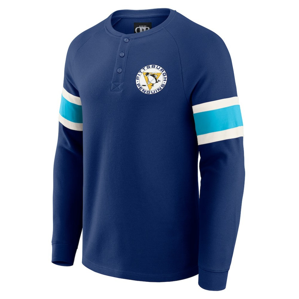 Pittsburgh Penguins Darius Rucker Collection by Fanatics Waffle-Knit Raglan Long Sleeve Henley T-Shirt - Navy | Fanatics Clearance