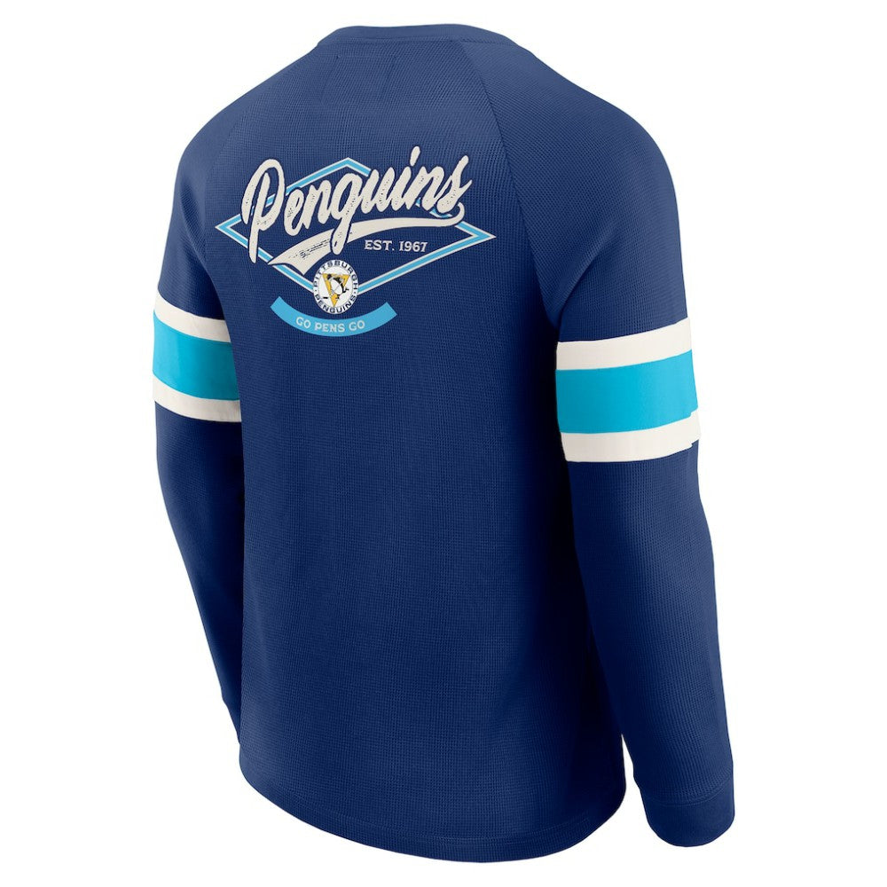 Pittsburgh Penguins Darius Rucker Collection by Fanatics Waffle-Knit Raglan Long Sleeve Henley T-Shirt - Navy | Fanatics Clearance