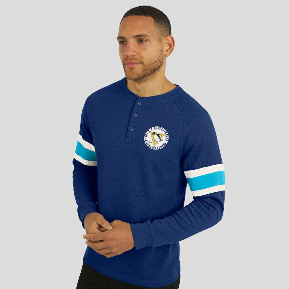 Pittsburgh Penguins Darius Rucker Collection by Fanatics Waffle-Knit Raglan Long Sleeve Henley T-Shirt - Navy | Fanatics Clearance