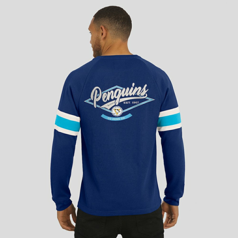 Pittsburgh Penguins Darius Rucker Collection by Fanatics Waffle-Knit Raglan Long Sleeve Henley T-Shirt - Navy | Fanatics Clearance