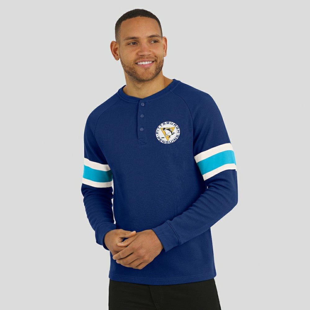 Pittsburgh Penguins Darius Rucker Collection by Fanatics Waffle-Knit Raglan Long Sleeve Henley T-Shirt - Navy | Fanatics Clearance
