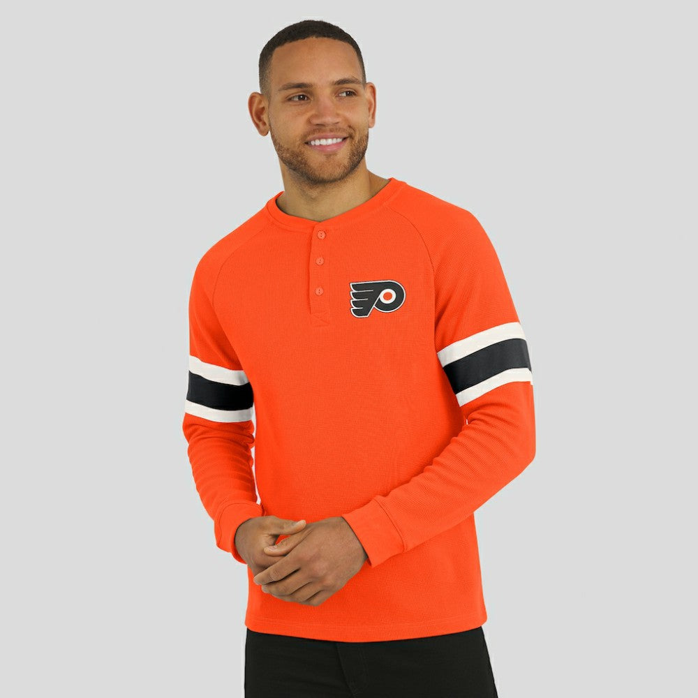 Philadelphia Flyers Darius Rucker Collection by Fanatics Waffle-Knit Raglan Long Sleeve Henley T-Shirt - Orange | Fanatics Lifestyle