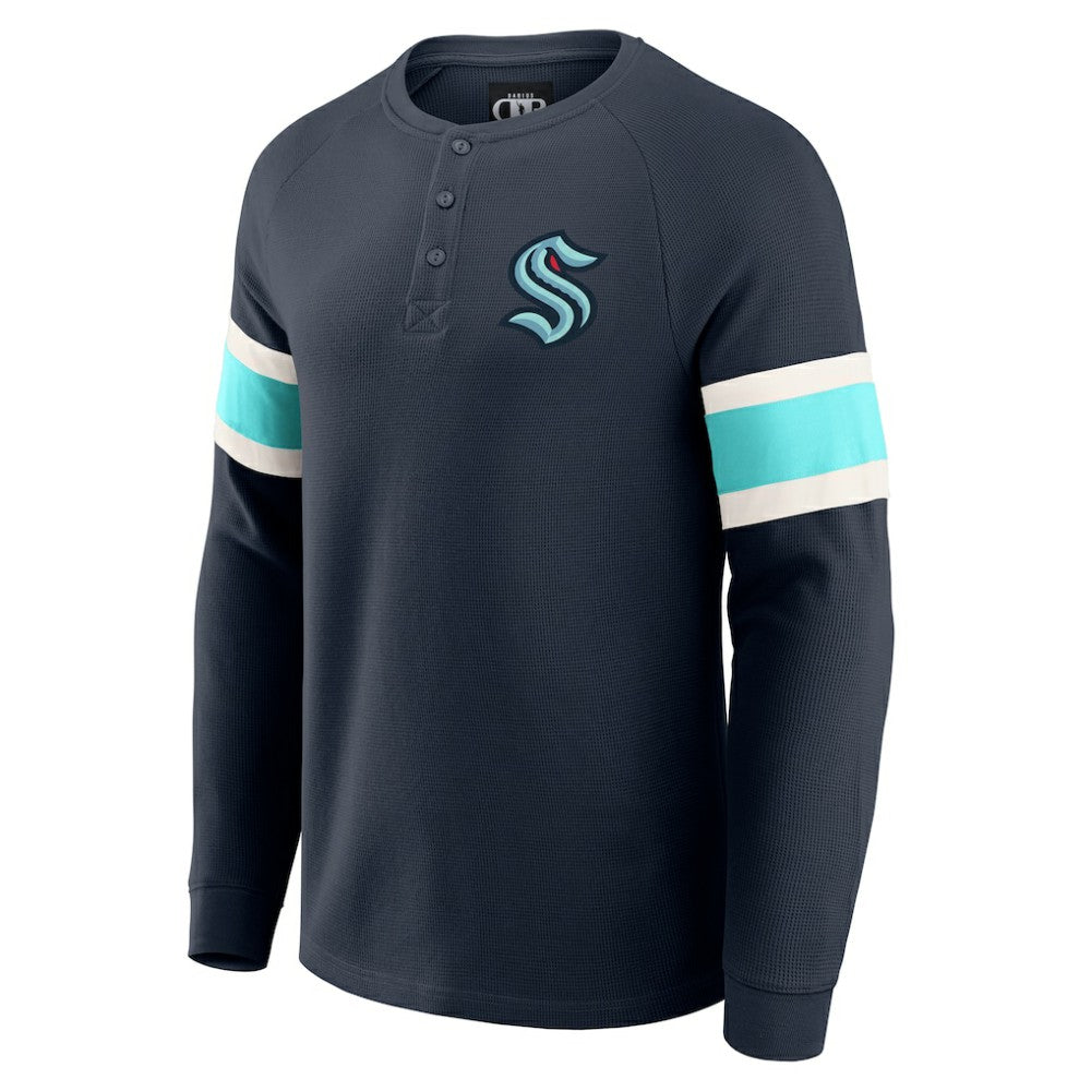 Seattle Kraken Darius Rucker Collection by Fanatics Waffle-Knit Raglan Long Sleeve Henley T-Shirt - Deep Sea Blue | Fanatics Clearance