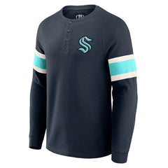 Seattle Kraken Darius Rucker Collection by Fanatics Waffle-Knit Raglan Long Sleeve Henley T-Shirt - Deep Sea Blue | Fanatics Clearance