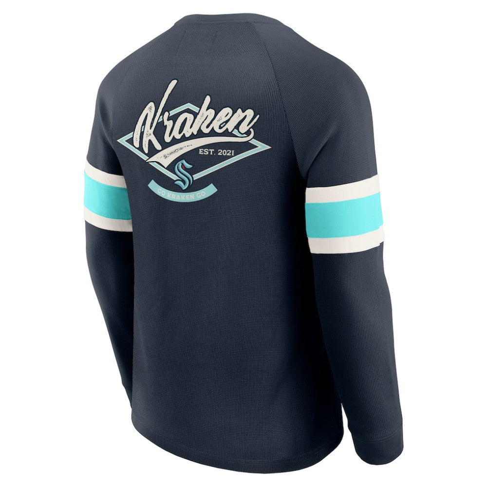 Seattle Kraken Darius Rucker Collection by Fanatics Waffle-Knit Raglan Long Sleeve Henley T-Shirt - Deep Sea Blue | Fanatics Clearance