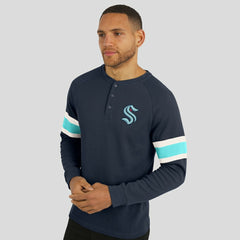 Seattle Kraken Darius Rucker Collection by Fanatics Waffle-Knit Raglan Long Sleeve Henley T-Shirt - Deep Sea Blue | Fanatics Clearance