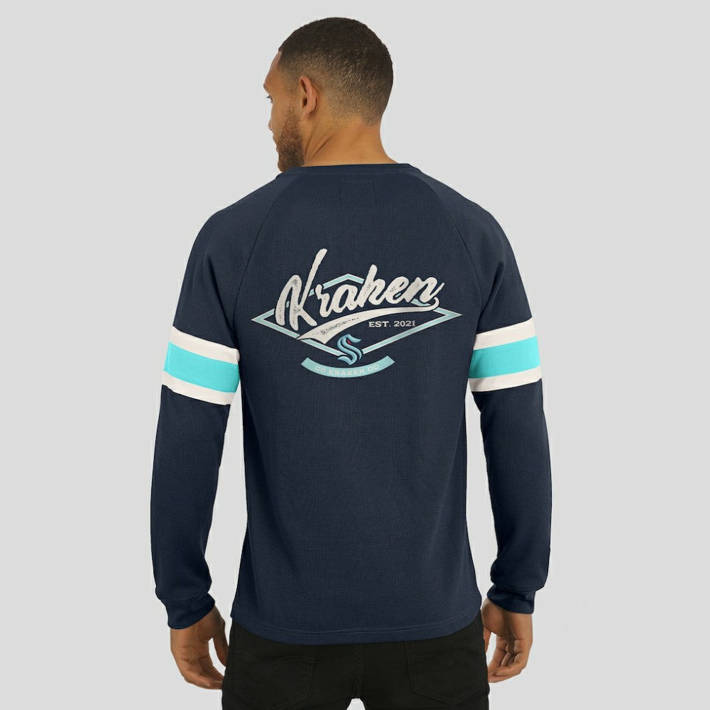 Seattle Kraken Darius Rucker Collection by Fanatics Waffle-Knit Raglan Long Sleeve Henley T-Shirt - Deep Sea Blue | Fanatics Clearance