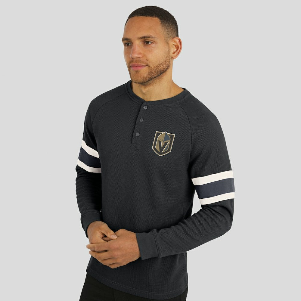 Vegas Golden Knights Darius Rucker Collection by Fanatics Waffle-Knit Raglan Long Sleeve Henley T-Shirt - Black | Fanatics online