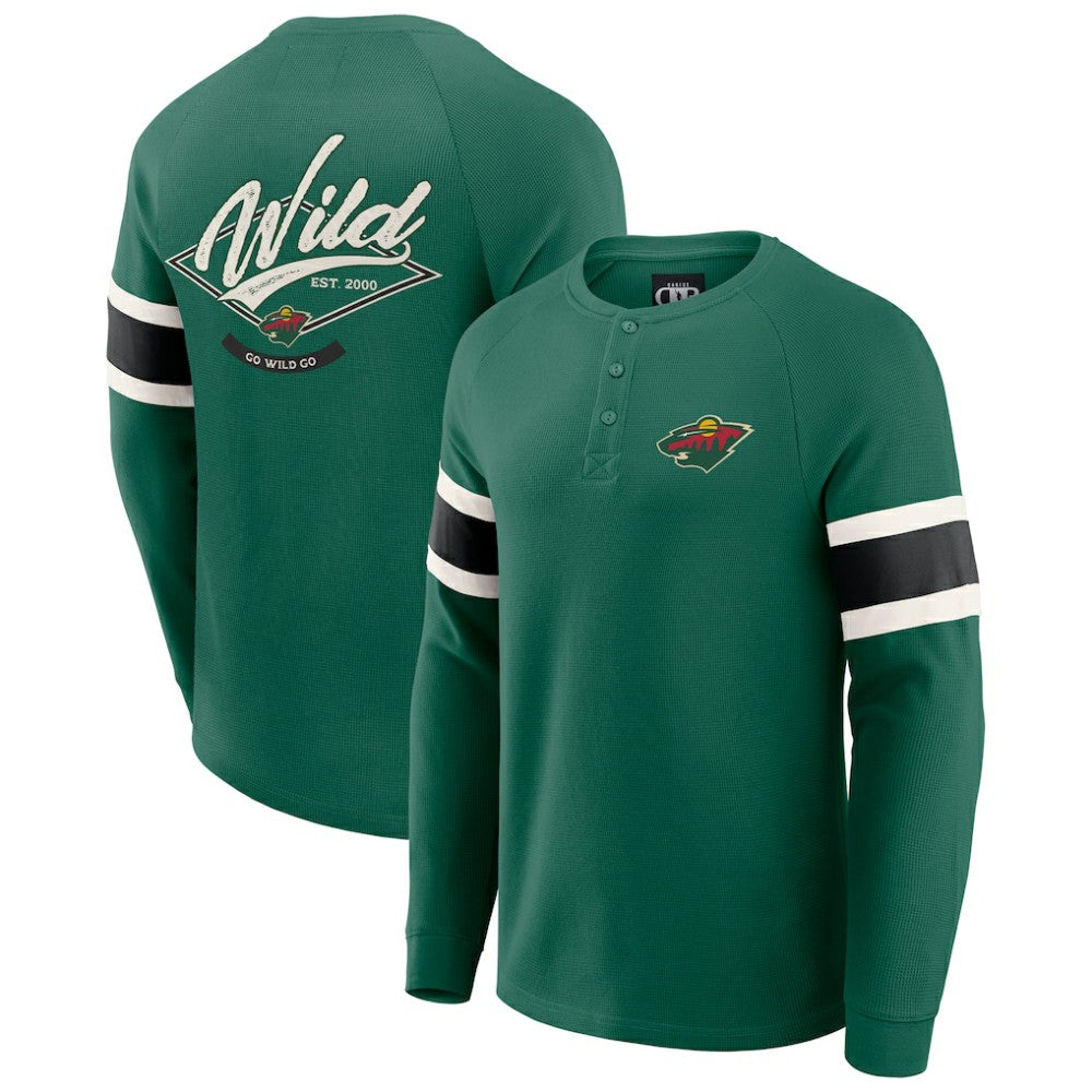Minnesota Wild Darius Rucker Collection by Fanatics Waffle-Knit Raglan Long Sleeve Henley T-Shirt - Green | Fanatics sale