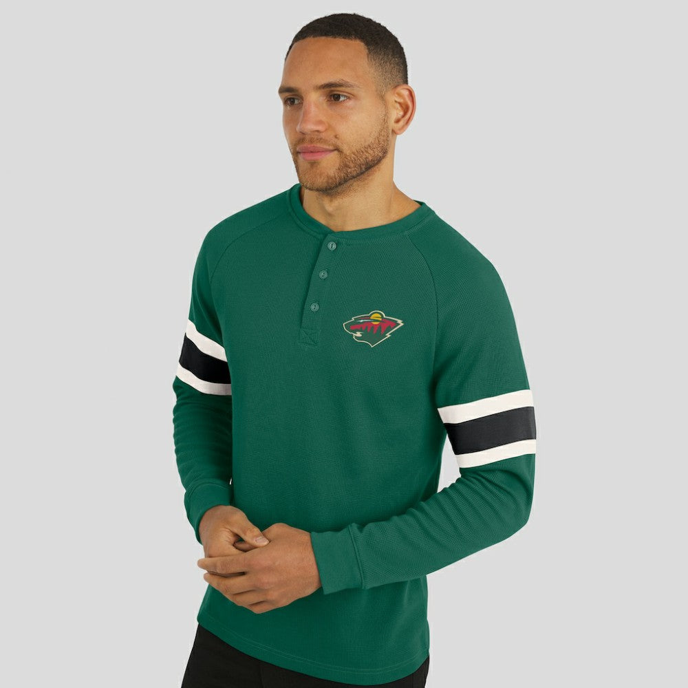 Minnesota Wild Darius Rucker Collection by Fanatics Waffle-Knit Raglan Long Sleeve Henley T-Shirt - Green | Fanatics sale