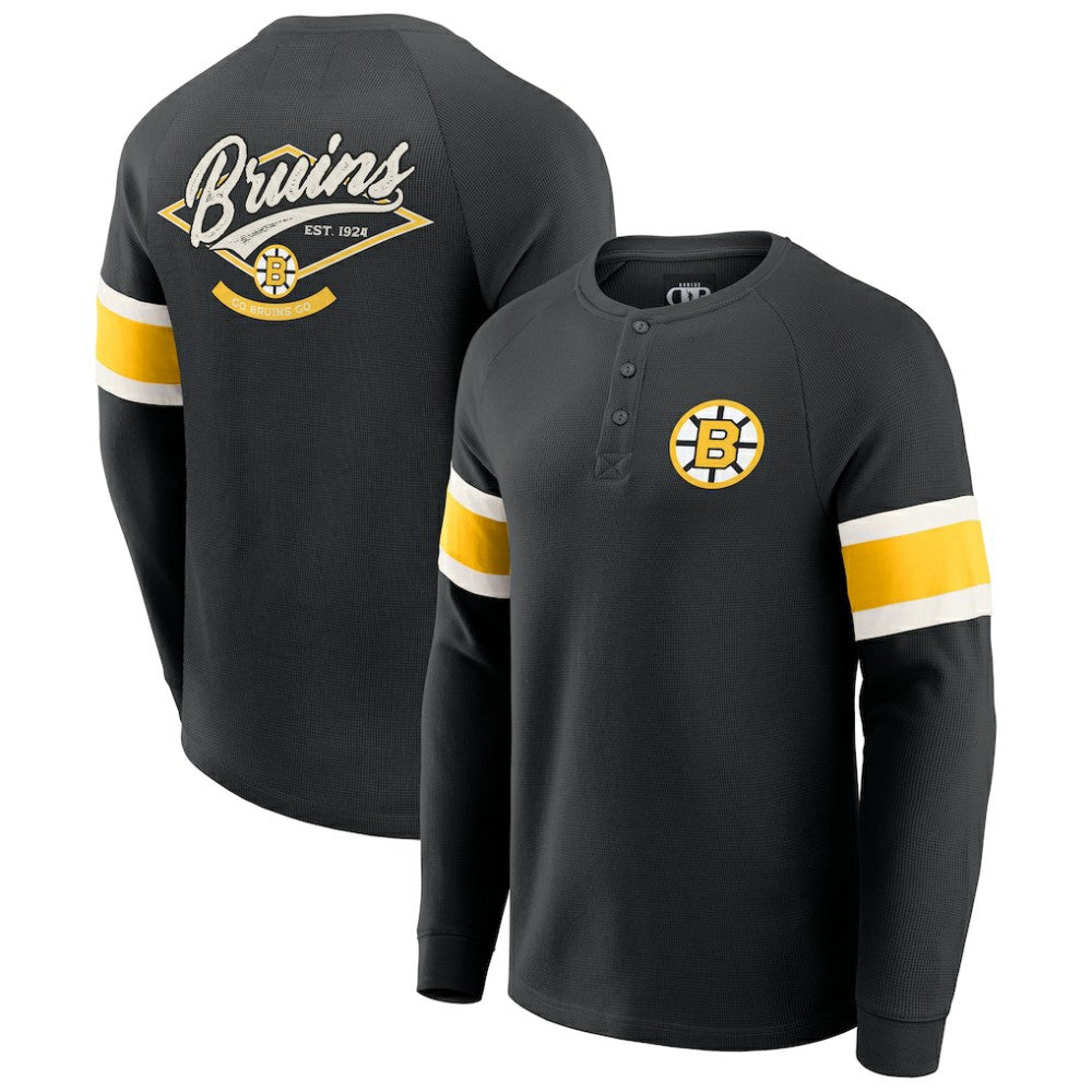 Boston Bruins Darius Rucker Collection by Fanatics Waffle-Knit Raglan Long Sleeve Henley T-Shirt - Black | Fanatics online