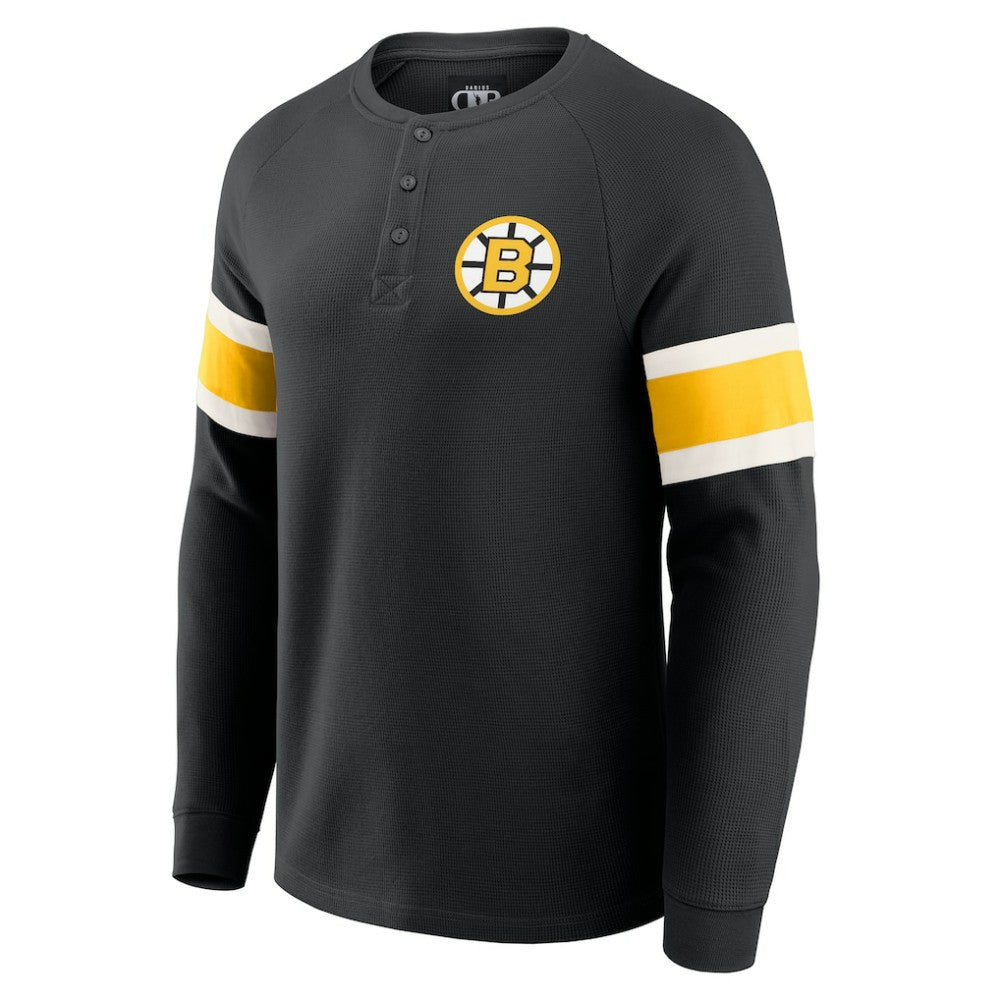Boston Bruins Darius Rucker Collection by Fanatics Waffle-Knit Raglan Long Sleeve Henley T-Shirt - Black | Fanatics online