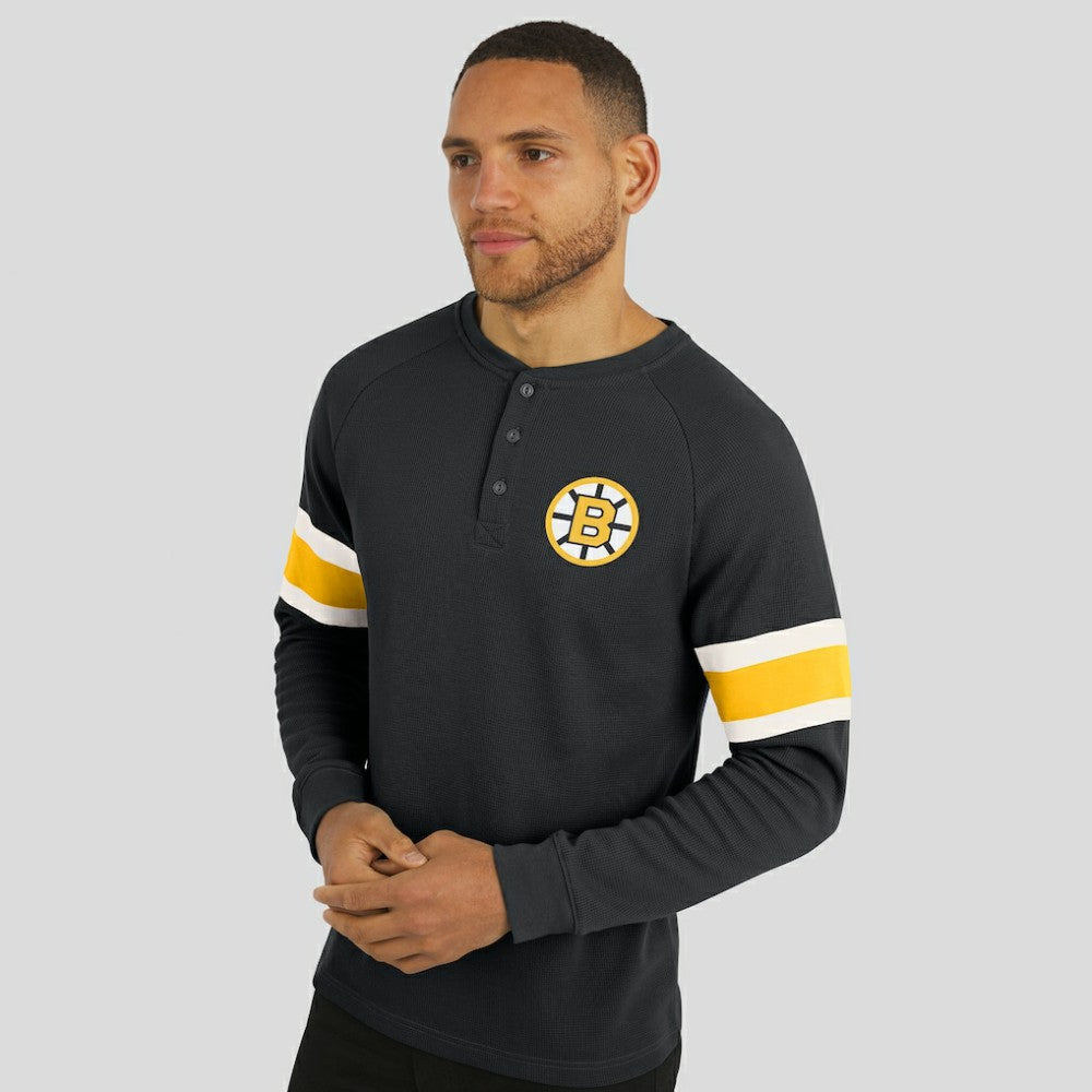 Boston Bruins Darius Rucker Collection by Fanatics Waffle-Knit Raglan Long Sleeve Henley T-Shirt - Black | Fanatics online