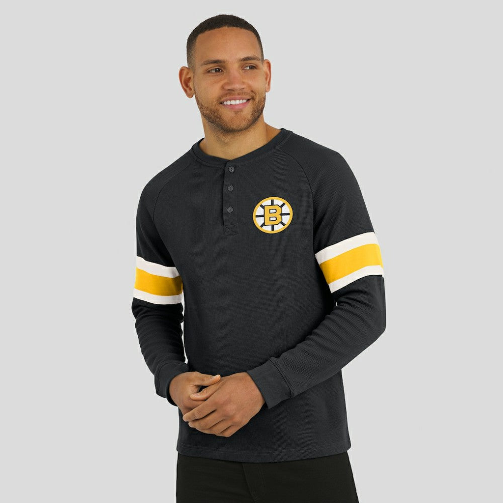 Boston Bruins Darius Rucker Collection by Fanatics Waffle-Knit Raglan Long Sleeve Henley T-Shirt - Black | Fanatics online