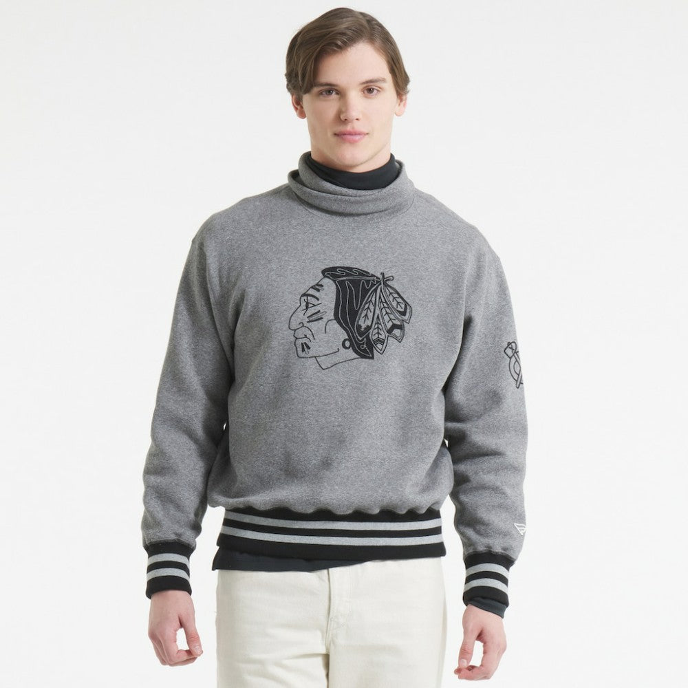 Chicago Blackhawks Todd Snyder by Fanatics Relaxed Canadian Fleece Turtleneck - Dark Heather Gray | Fanatics Lifestyle