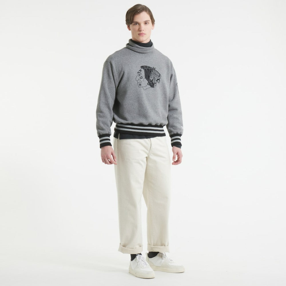 Chicago Blackhawks Todd Snyder by Fanatics Relaxed Canadian Fleece Turtleneck - Dark Heather Gray | Fanatics Lifestyle
