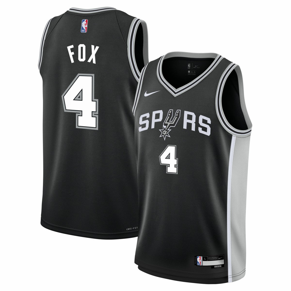 Nike De'Aaron Fox San Antonio Spurs Youth Swingman Jersey Icon Edition Black