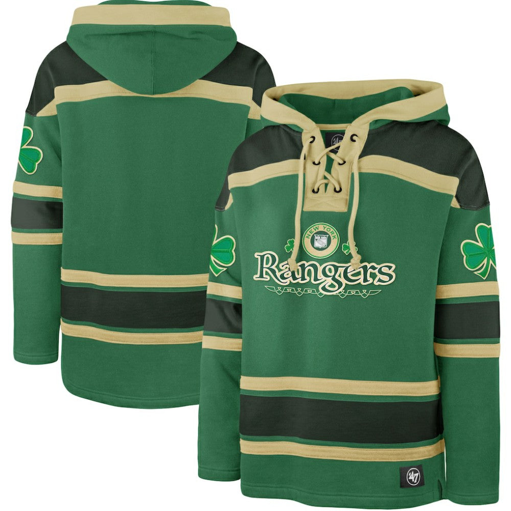 New York Rangers '47 St. Patrick's Day McLucky Superior Lacer Pullover Hoodie - Kelly Green | 47 brand on sale