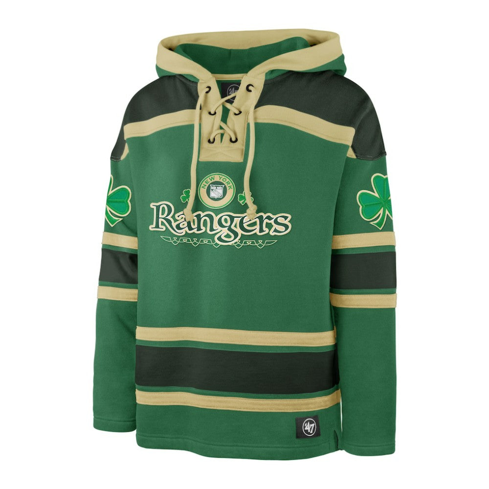 New York Rangers '47 St. Patrick's Day McLucky Superior Lacer Pullover Hoodie - Kelly Green | 47 brand on sale
