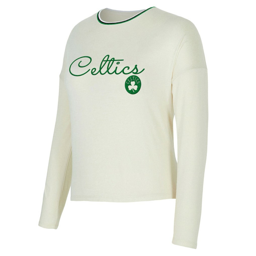 Boston Celtics Concepts Sport Women's Kaki Hacci Knit Long Sleeve Top & Shorts Set Cream