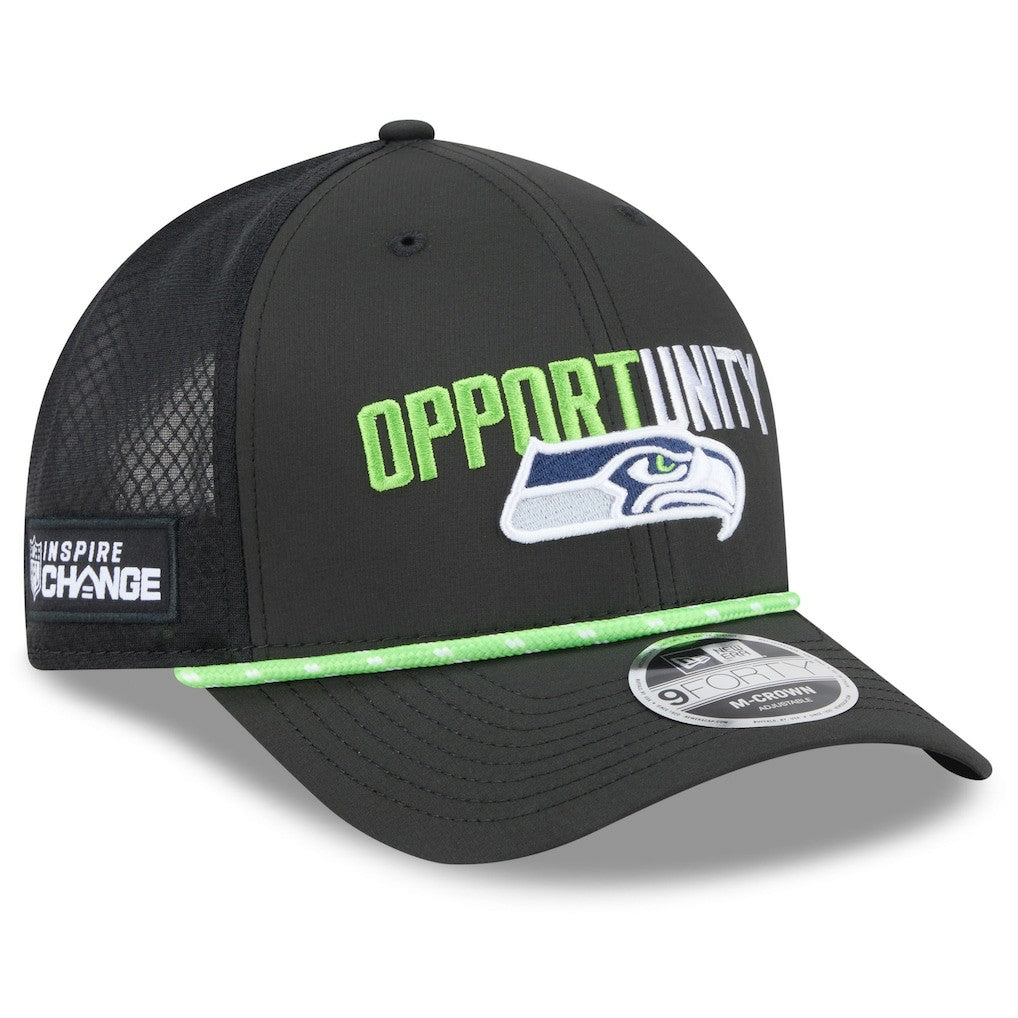 Seattle Seahawks New Era 2025 Inspire Change 9FORTY M-Crown Adjustable Hat - Black - NFL