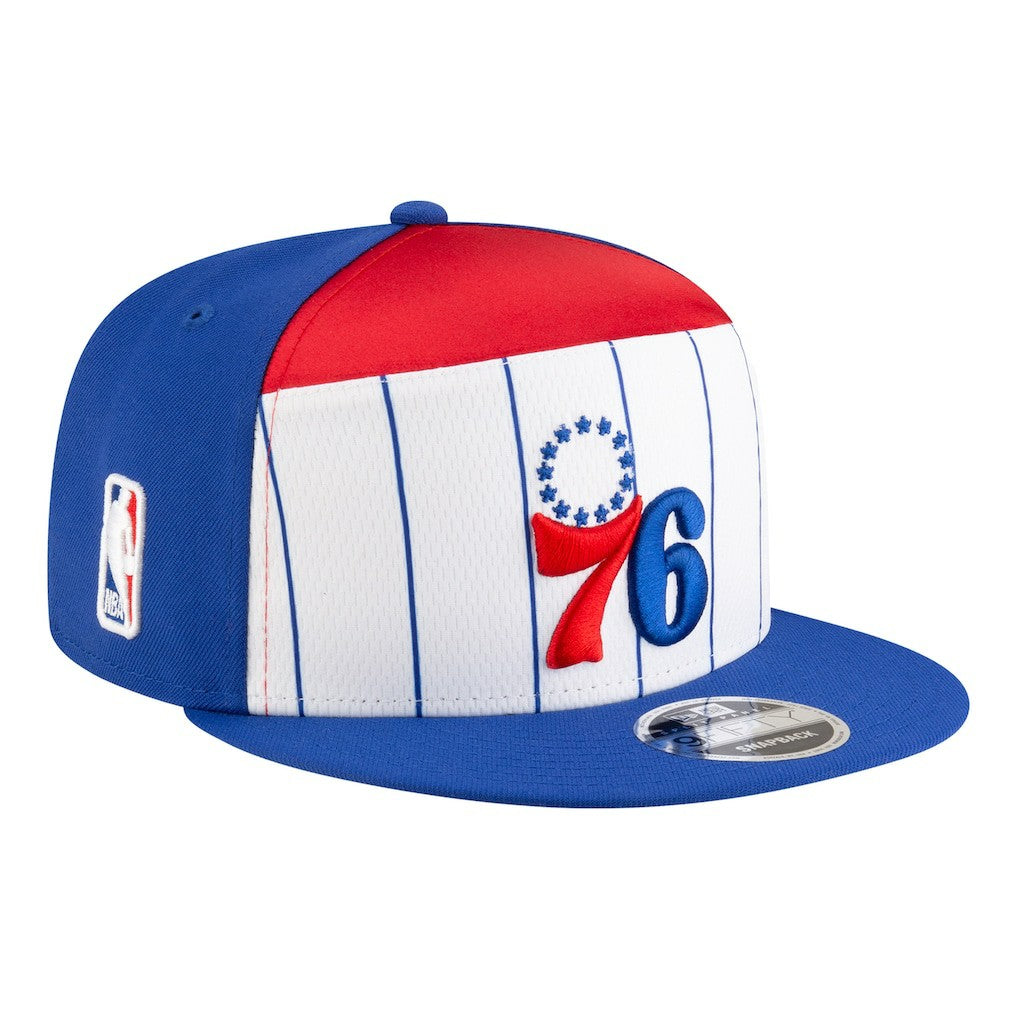 New Era Philadelphia 76ers Youth 2025 NBA Tip Off Split Panel 9FIFTY Snapback Hat White/Blue