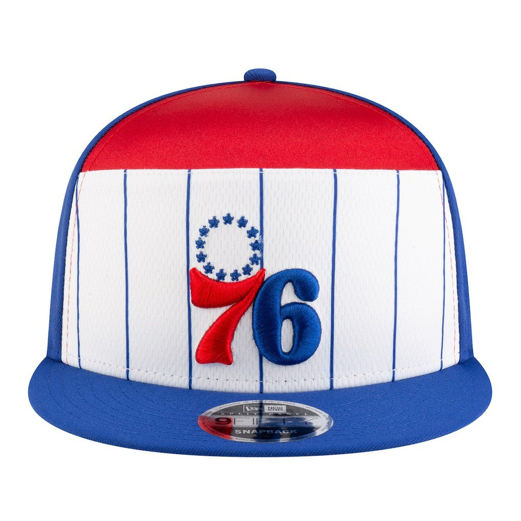 New Era Philadelphia 76ers Youth 2025 NBA Tip Off Split Panel 9FIFTY Snapback Hat White/Blue