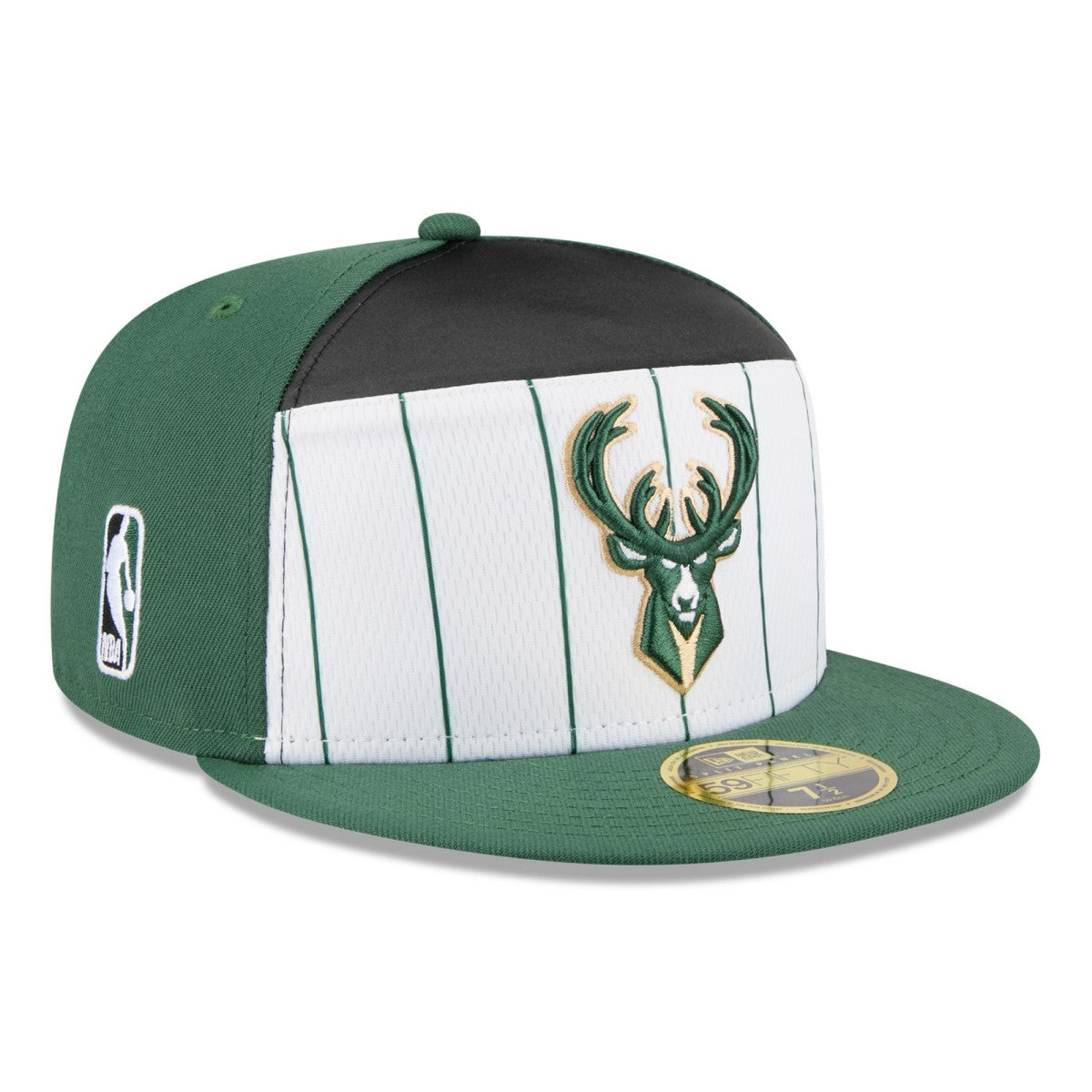 New Era Milwaukee Bucks 2025 NBA Tip Off Split Panel 59FIFTY Fitted Hat White/Hunter Green