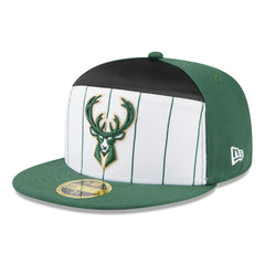 New Era Milwaukee Bucks 2025 NBA Tip Off Split Panel 59FIFTY Fitted Hat White/Hunter Green